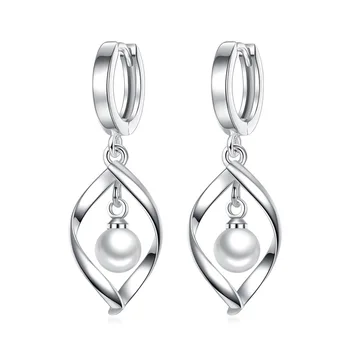 

100% 925 Sterling Silver Fashion pearl Flower Stud Earrings for Women Christmas Gift Wholesale Jewelry Drop Shipping