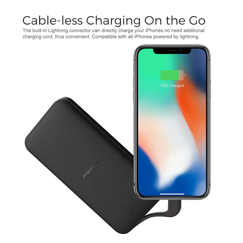 MIPOW MFI Certified 7000mAh Portable Ultra-thin Power Bank Battery Built in USB Cable With Wireless Charger for iPhone X 8 Plus MIPOW MFI Certified 7000mAh Portable Ultra-thin Power Bank Battery Built in USB Cable With Wireless Charger for iPhone X 8 Plus