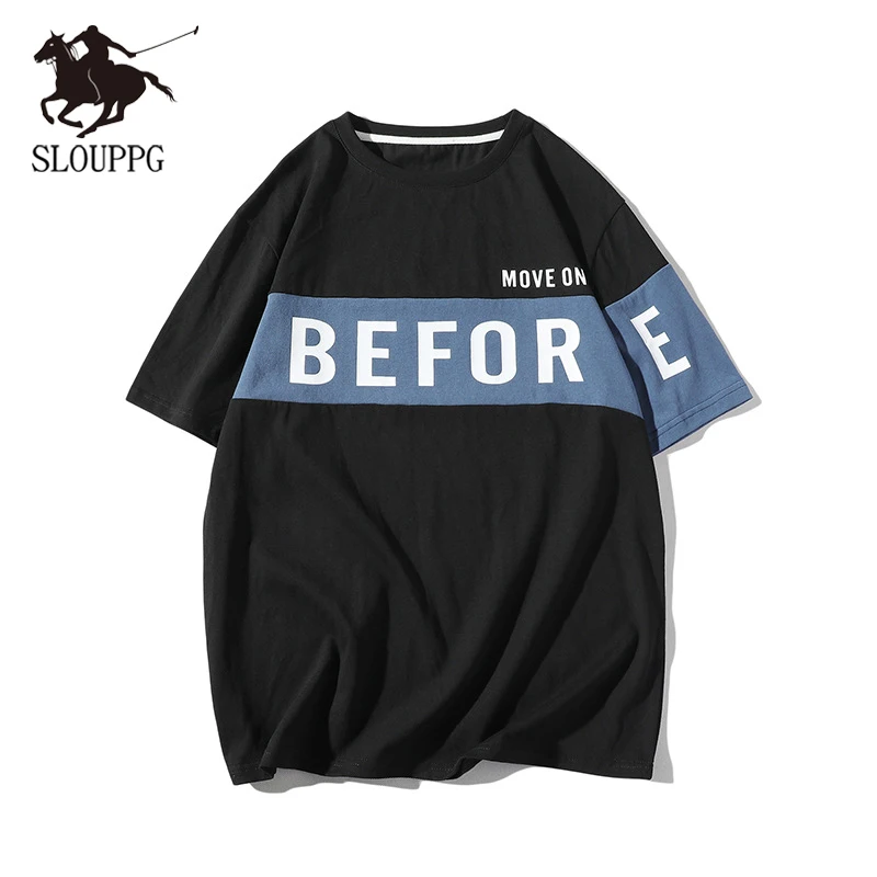 

SLOUPPG 2019 NEW Fashion Hip Hop Harajuku Print Patchwork Streetwear T SHIRT men's short sleeve Casual O-NECK cotton top tshirt