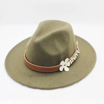 Осень Зима с широкими полями Fedora Мужская коричневая джазовая шляпа с Плоскими Полями Фетровая шапка Трилби котелок из шерсти шапки для женщин еврейская шляпа - Цвет: Army Green