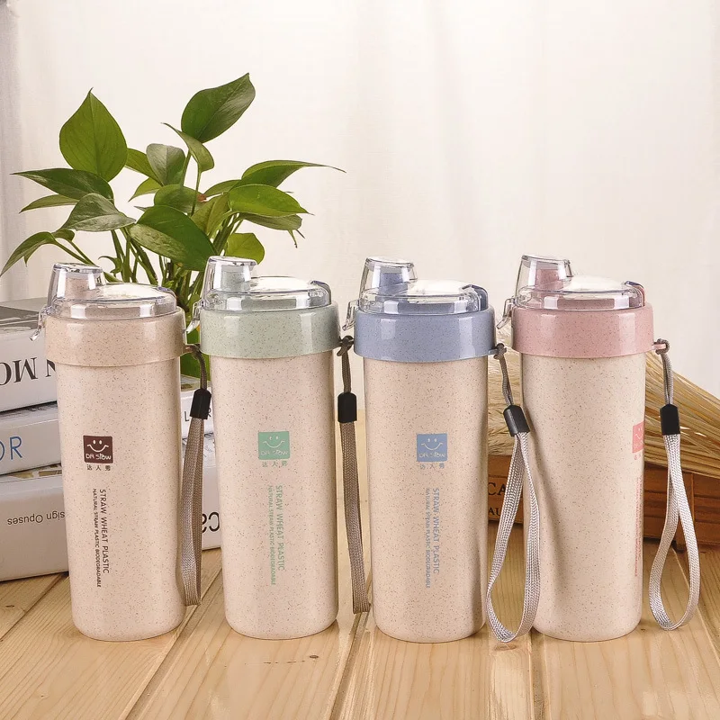 400ML Nature Straw Fiber Plastic Water Bottle coffee with Rotary Lid