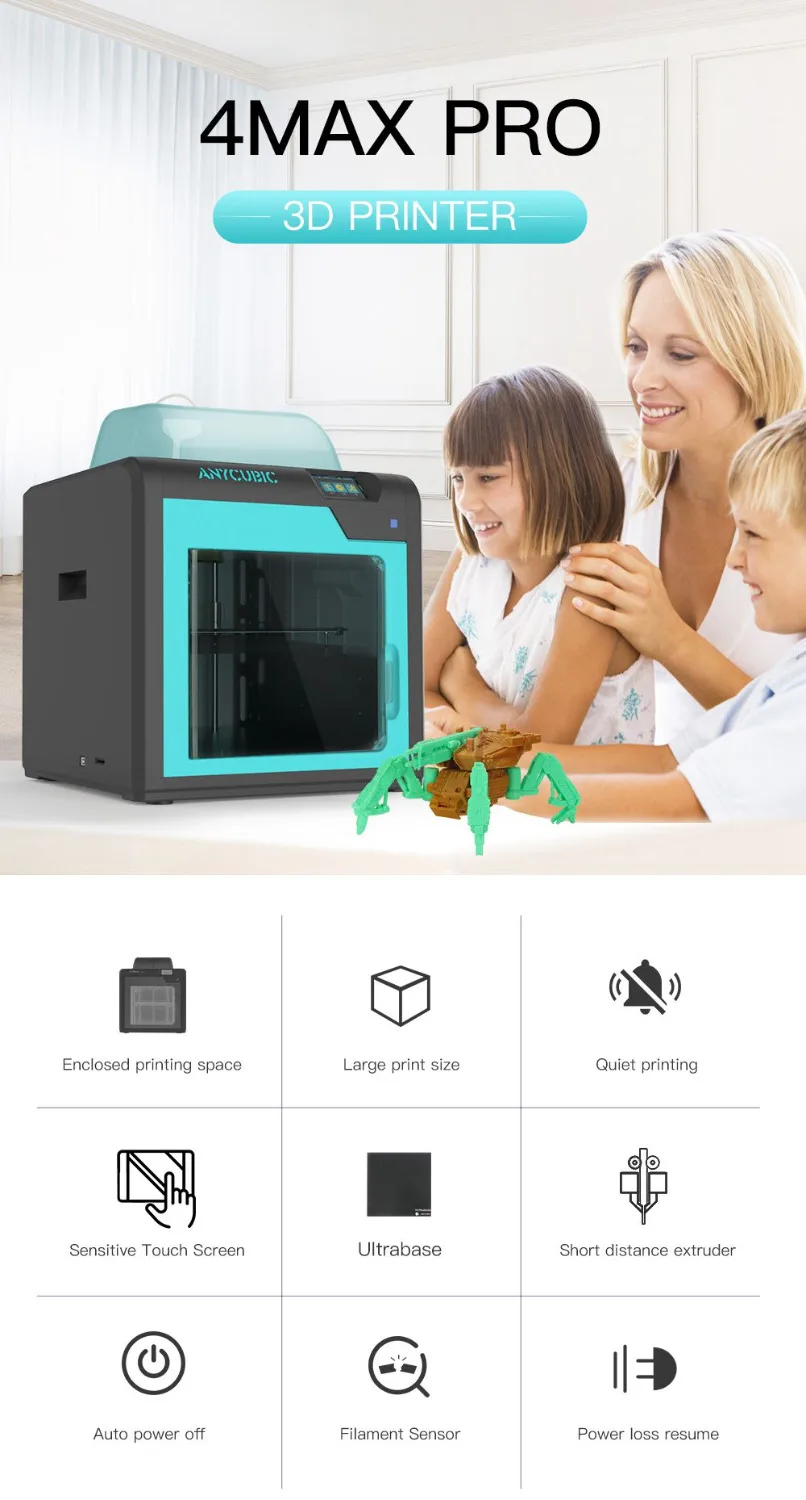 ANYCUBIC 4max Pro 3d Printer Plus Size with Ultrabase Hotbed Enclosed Printing FDM 3D Printer Kit impresora 3d Drucker