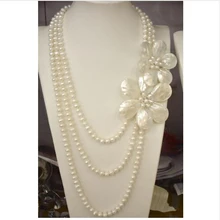 Jxryxrth Новое поступление Мода 3 строк пресноводного жемчуга Mother of Pearl Sea Shell pearl Цветок Цепочки и ожерелья для Для женщин