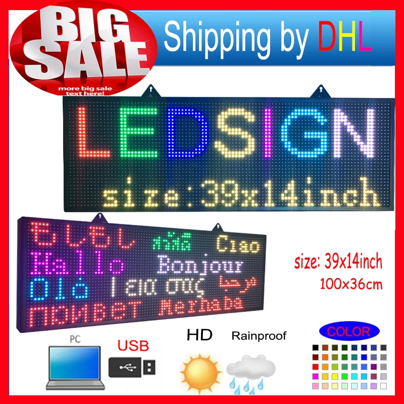 VEVOR Led Sign 40 x 15 Digital Sign Full Color Color Indoor with high  Resolution P10 Led Scrolling Display Programmable by PC & WiFi & USB for  Advertising 