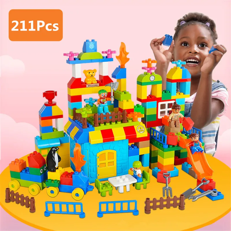 

211Pcs Amusement Park Big Size Building Blocks Marble Run Legoingly Duploed Blocks Toys Track DIY Educational Toys for Children