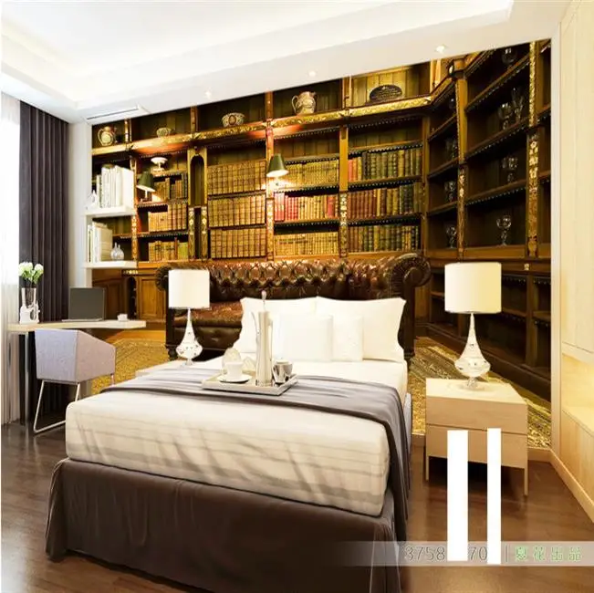 

Custom 3d mural wallpaper European style bookshelf wallpaper living room sofa Bookcase Library wallpaper mural
