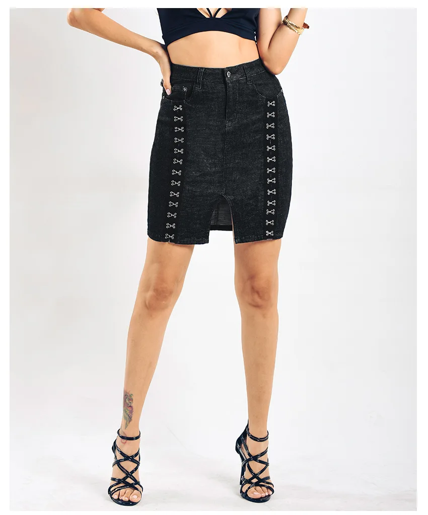 cute black jean skirt outfits