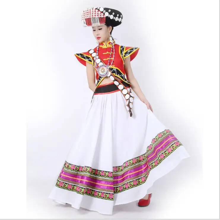 

Myanmar Tibet Yunnan Lisu Nationality Dancing Costume China ethnic minority LiSu women Outfit Standard Traditional Handicraft