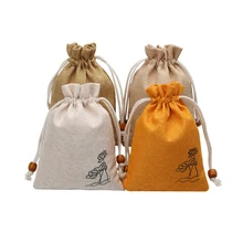 Nouveaux sacs-cadeaux en coton pour bijoux avec cordon 8x10 cm imprimé Beige bijoux fête bonbons sac bijoux maquillage emballage poche