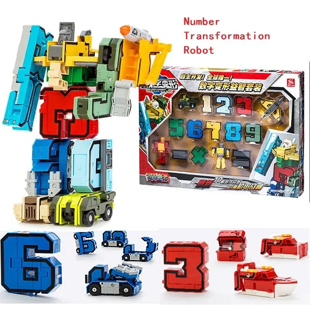 10 Numbers & 5 symbols Magic Transformation Robot Car Tant Helicopter  Assembly Deformation Robot Action Figure Educational toys
