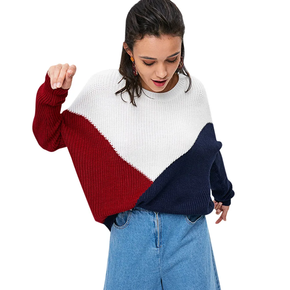 ZAFUL свитер свободного кроя с открытыми плечами, туника, уличная одежда, женские пуловеры, трендовые свитера с круглым вырезом, осень-зима - Цвет: Multi