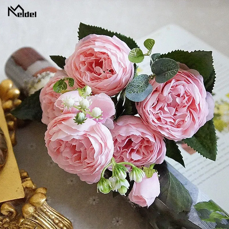 silk flowers artificial peonies bouquet rose wedding home decoration (1)