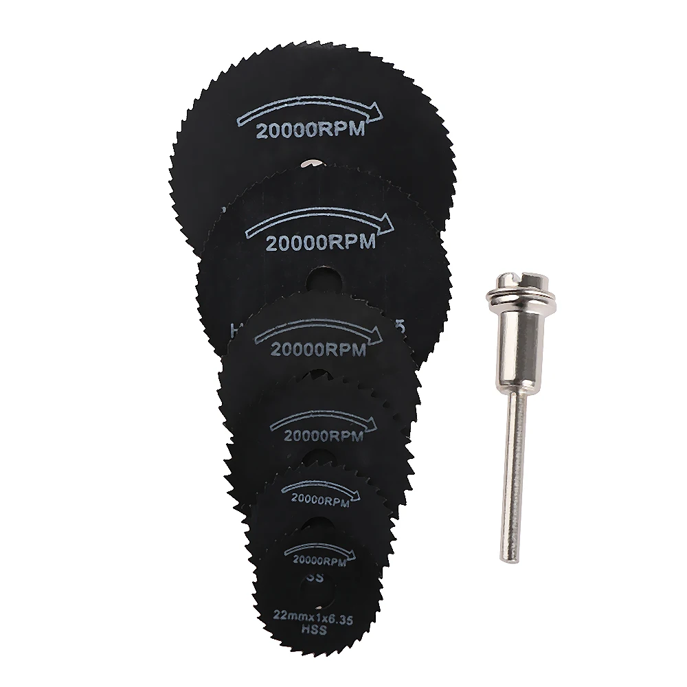 

6/7pcs Practical Black HSS Mini Circular Saw Blades Cutting Disc+Extension Rod Power Tool Accessories for Wood Plastic Aluminum