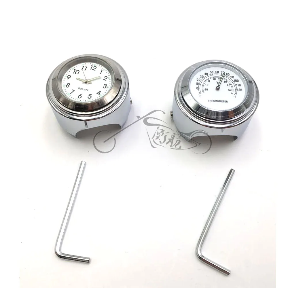 

for Harley Yamaha MotorBike Accessories 7/8" 1" Waterproof Motorcycle White Handlebar Mount Dial Clock Watch+Temp Thermometer