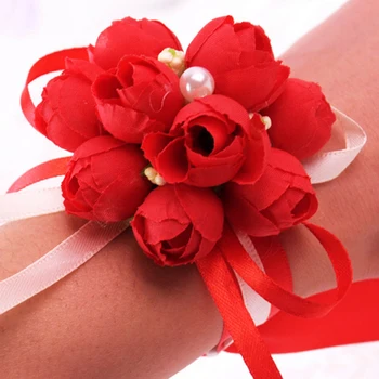 

New Arrival Wholesale Wedding Decoration Flower Wrist Flower 20pcs/Lot Bridal Wrist Wreath Red Rose Wrist Corsage