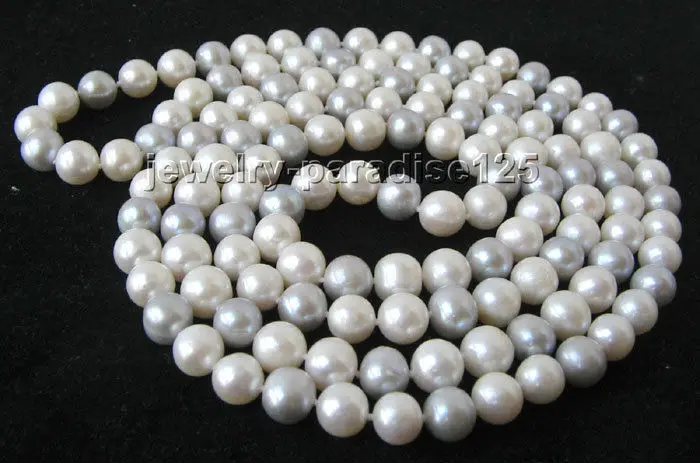 

FREE SHIPPING HOT sell new Style >>>> Charming AAA 50" 10mm natural white gray round freshwater pearl necklace