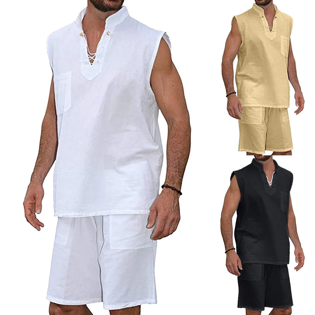 Комплект из 2 предметов Мужская мода футболка рубашки в стиле хиппи с коротким рукавом пляжный костюм футболка с шортами блузка брюки