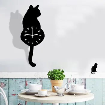 

New Modern Black cat wagling its tail Multicolor Control Clock Digital Desk Alarm Clock Thermometer Table Decor 1O17
