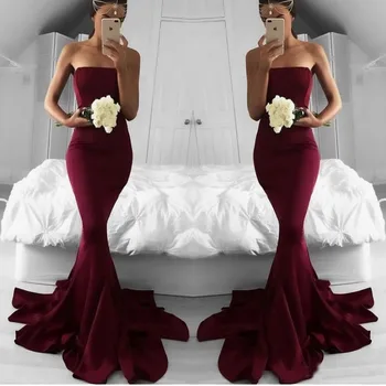 Strapless Burgundy Mermaid Prom Dresses Simple Sweep Train Elastic Satin Evening Gown Custom Made robes de soiree
Strapless Burgundy Mermaid Prom Dresses Simple Sweep Train Elastic Satin Evening Gown Custom Made robes de soiree