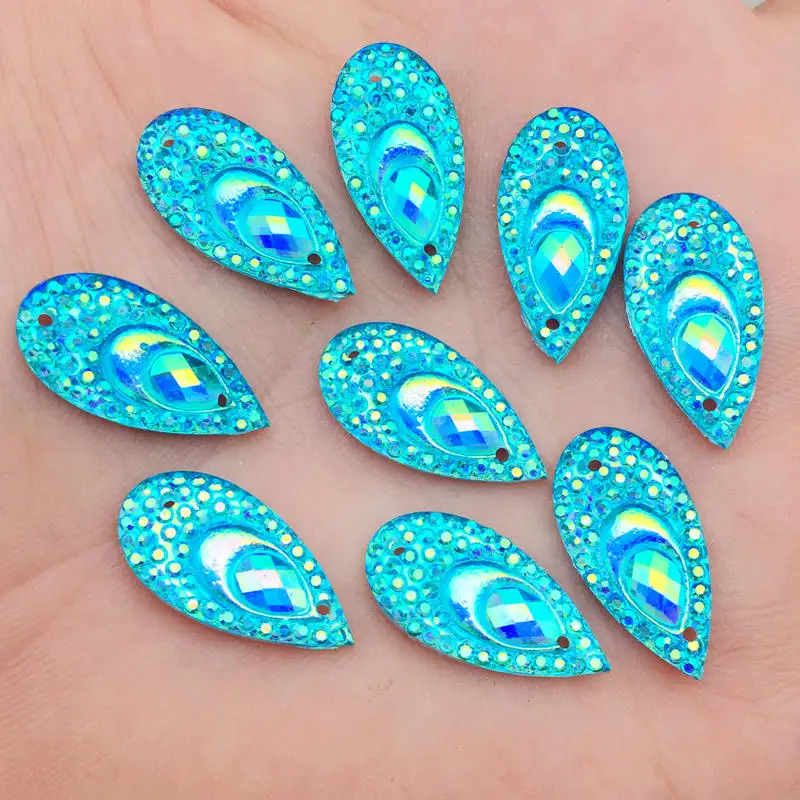 hot 20PCS 10mm*20mm AB Resin drop Flatback peacock eye Rhinestone Wedding button