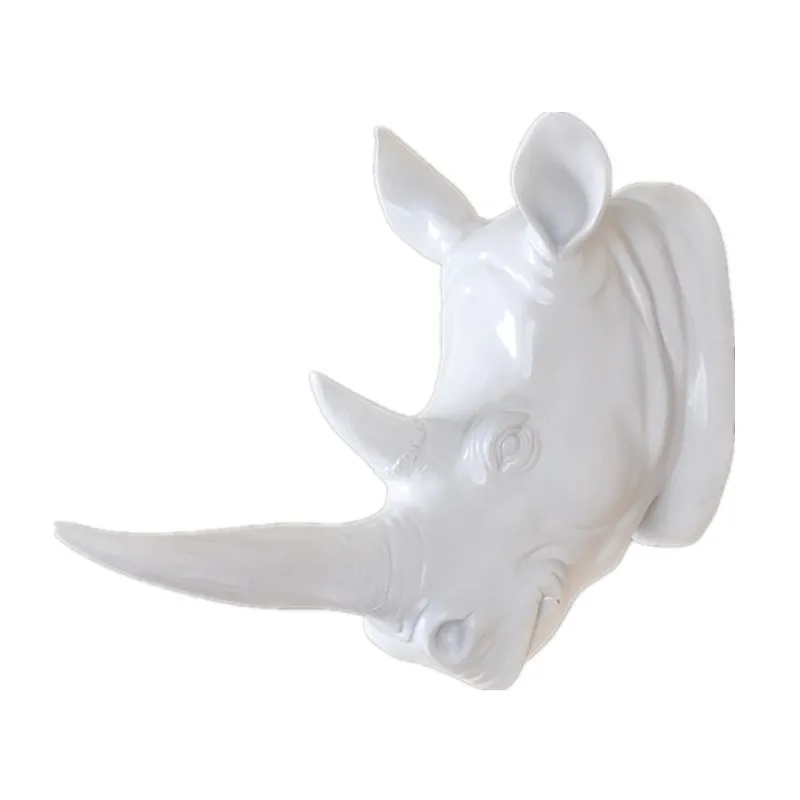 Resin Exotic Rhinoceros Head Wall Ornament Animal Statues Crafts Exotic Rhinoceros Head Wall Ornament
