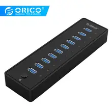 ORICO USB 3,0 10 портов концентратор Супер Скоростной USB разветвитель переносной концентратор адаптер для ноутбука планшета с чипом VL812 12 В адаптер питания