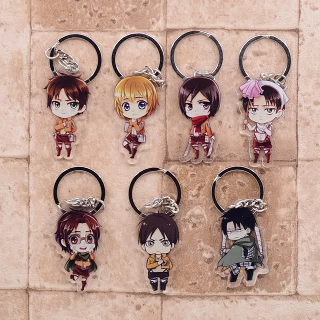 2019 Attack on Titan Keychain Double Sided Acrylic Key Chain Pendant Anime Accessories Cartoon Key Ring 3