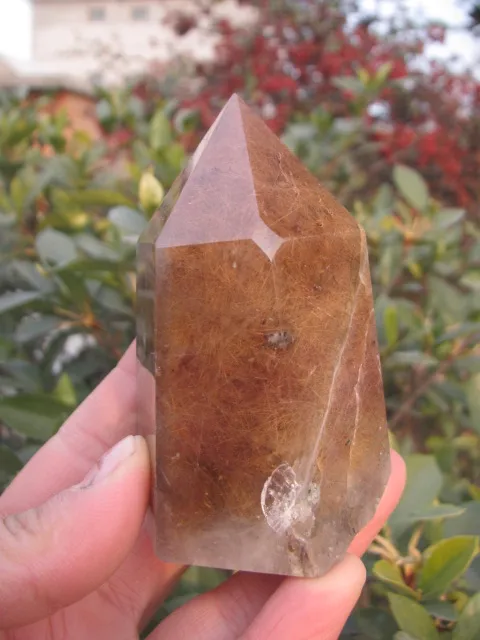 

241g Natural quartz crystal golden hair crystal production wand to heal+standing