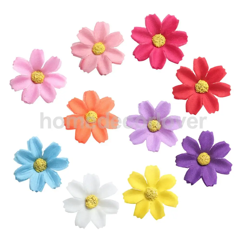 50pcs 4cm Silk Flower Daisies Flower Heads for Wedding/Car/Spring/Home/Garden Decoration Wreath DIY Floral Arts and Crafts
