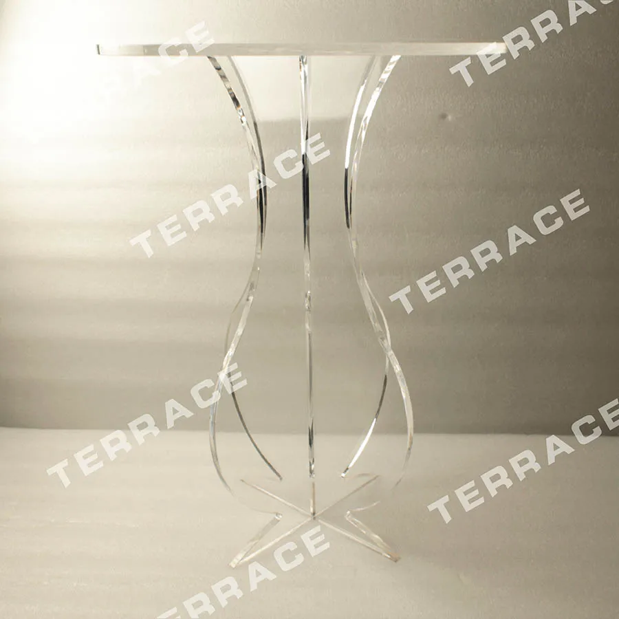 Clear Round Acrylic Carved Coffee Tea Table, Lucite Accent Pedestal Tables Crossed Legs-2 size options Clear Round Acrylic Carved Coffee Tea Table, Lucite Accent Pedestal Tables Crossed Legs-2 size options
