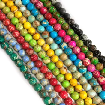 

New Natural Sea Sediment Imperial Stone Beads 6/8/10mm Round Turquoises Stone Loose Beads for Bracelet DIY Jewelry Making 15"