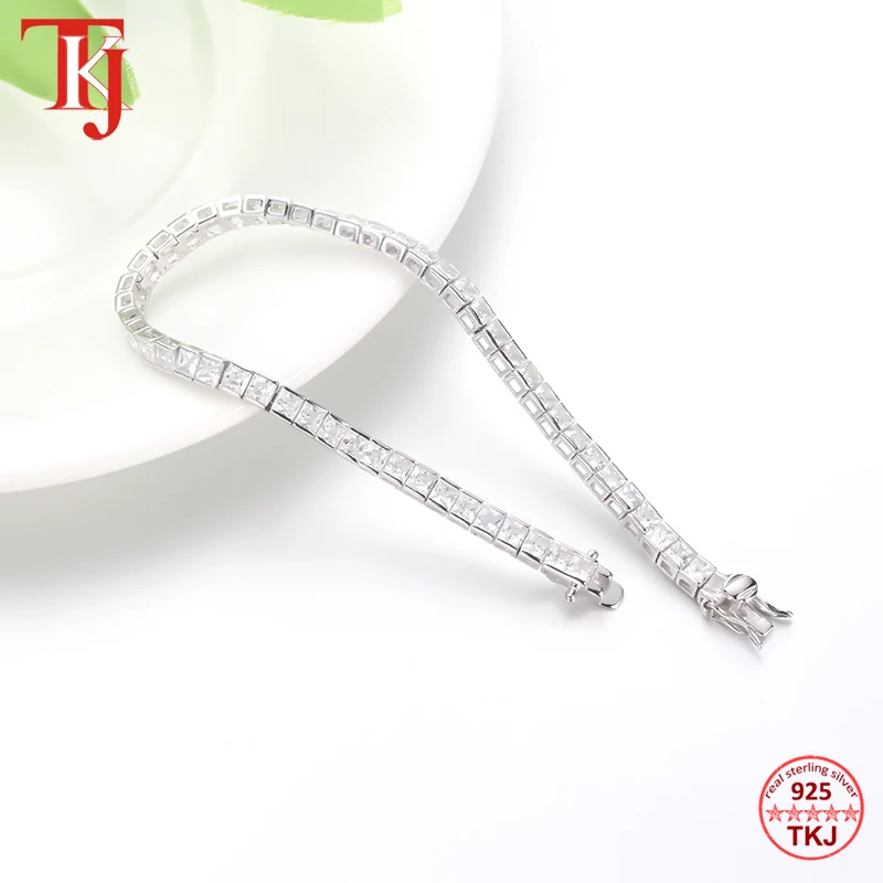 Beste Tkj 3 Mm 925 Sterling Zilveren Cluster Cz Zirkoon Tennis Armbanden Pulseras Pulseira Armband Vrouwen Sieraden Meisje Vriend Gift