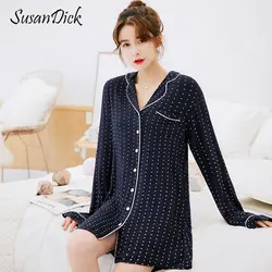 SusanDick высокое качество модал пижамы дамы в горошек ночная рубашка с длинным рукавом Кардиган трусы Осенне-зимняя Дамская обувь сексуальное