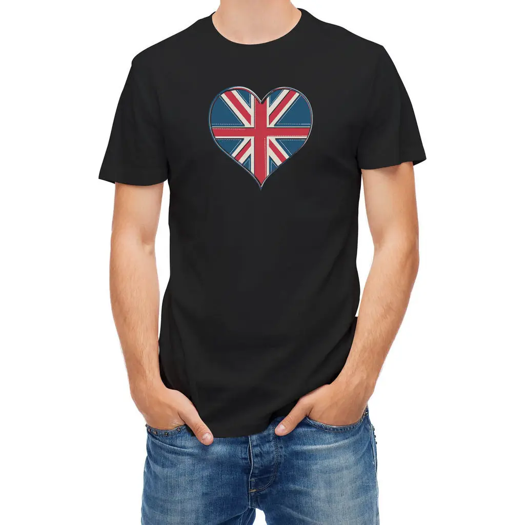 

T Shirt British Flag Heart Middle Aged Top Tee Tops Male T-shirt Men Summer Short Sleeves Cotton Fashiont Shirt The New