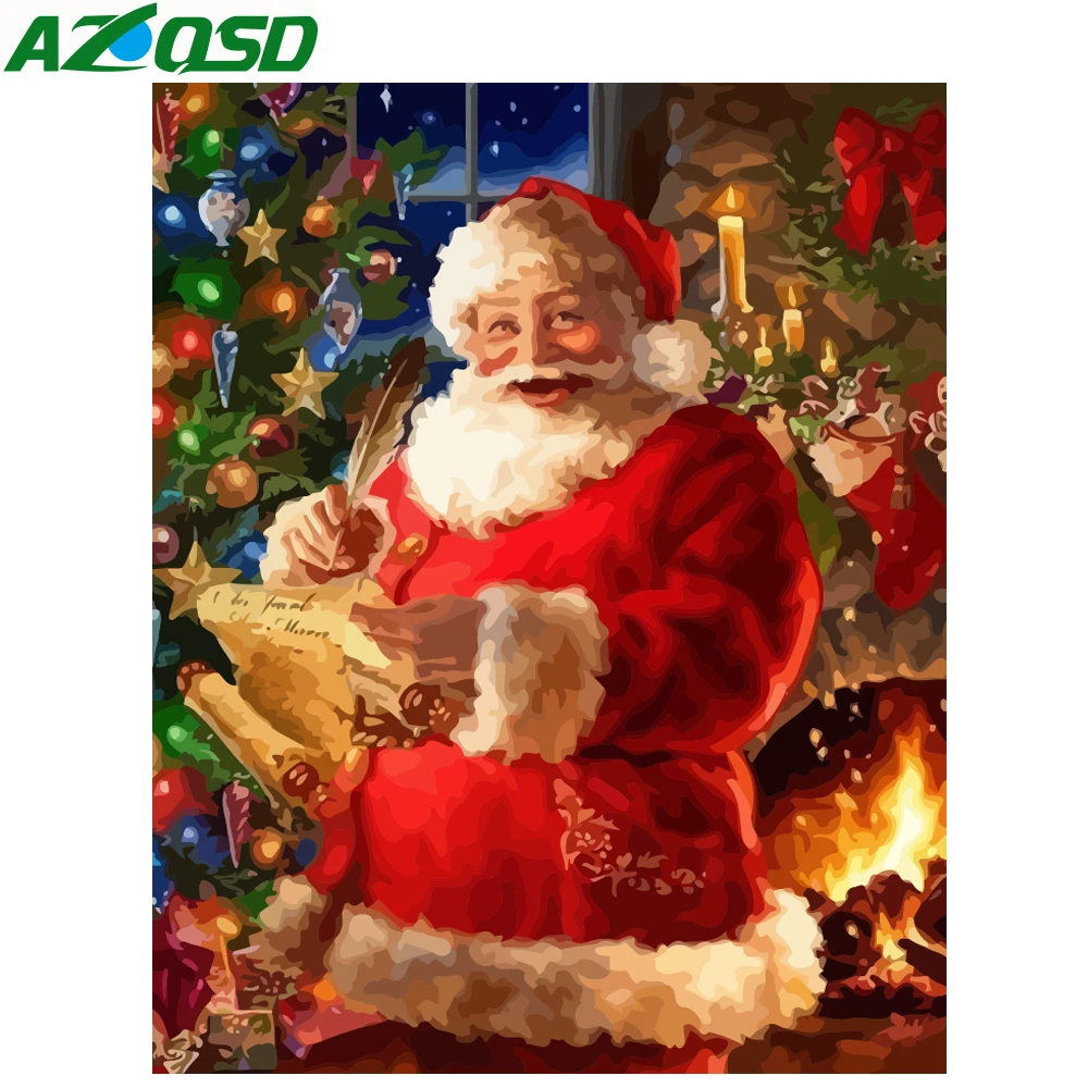 AZQSD DIY Краски ing по номерам Санта Клаус рождественские фотографии Безрамное на