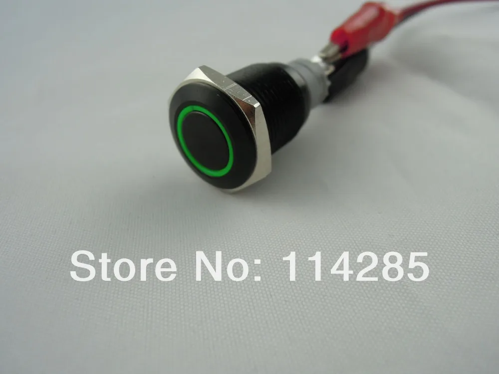 New Black 12V 3A 16mm Green Angle Eye LED Push Button Metal Switch ON