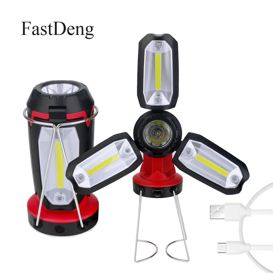 

Multifunction Rechargeable COB Work Light LED Flashlight Lamp 6 Modes Deformable Lighting with USB Cable Camping Lantern