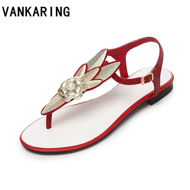 

VANKARING hot sale 2018 fashion summer women sandals soft leather red black sandals gladiator date leisure dress women shoes