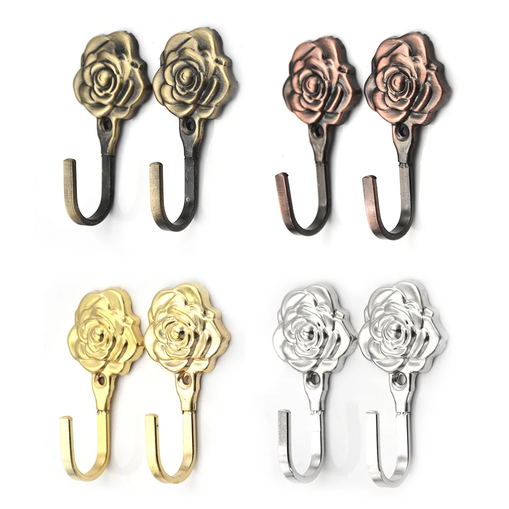 2pcs/lot Rose Pattern Metal Curtain Hooks Wall Decorative Hookbacks