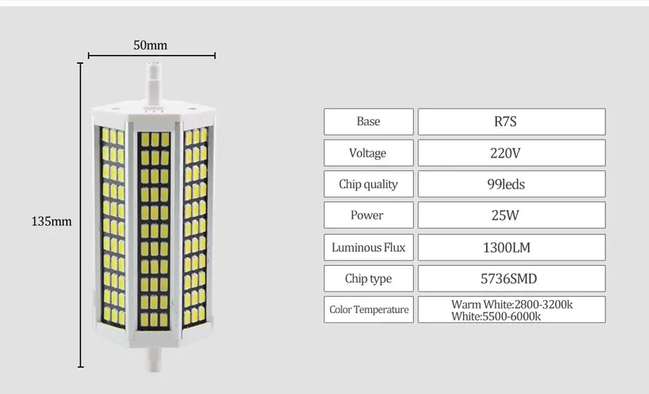 78 118 135 189 мм R7S светодиодный Диод прожекторная Лампа 220V 10W 20W 25W 30W лампа светодиодный R7S прожектор SMD 5730 High Lumen без мерцания