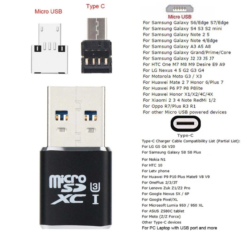 1 шт. Micro usb type C USB 3,0 Micro SD TF кардридер для ПК ноутбук Macbook S9 Note8 высокая скорость