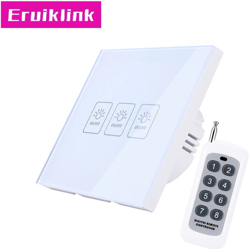 

EU/UK Standard Wireless Remote Control Touch Switch,3 Gang 1 Way RF433 Wall Light Switch For Smart House Free shipping