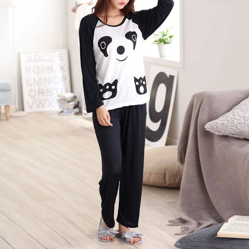 Осенний пуловер с длинными рукавами и рисунком панды для пар; пижамный комплект; повседневная одежда для сна