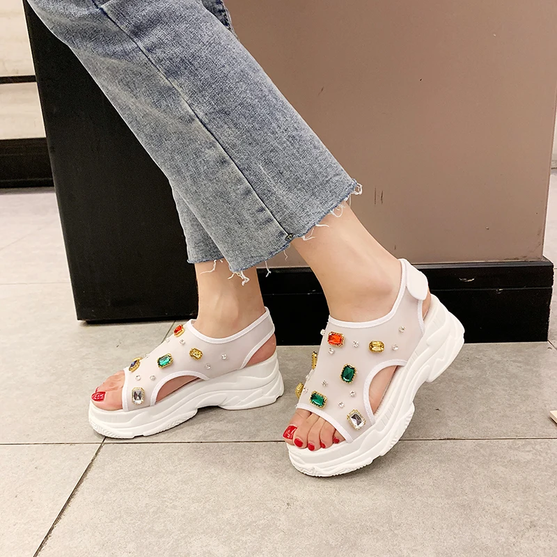 

Rimocy 2019 new platform wedges big rhinestone sandals woman fashion crystal beach open toe summer shoes women sandalias 35-40