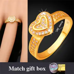 KPOP кристалл кольцо для Любовь Два сердца желтого золота Цвет Мода Для женщин свадебные Обручальные кольца для Для мужчин с подарочной