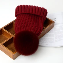 Осенне-зимние вязаные шапочки, шапка Skullies из натурального меха енота с помпонами, Повседневная шапка с помпоном для женщин и детей, съемные защелки H277