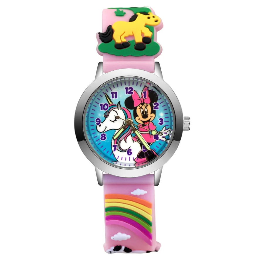 

Fashion Cartoon Mickey Minnie Unicorn horse style Children's Watches Kids Student Girls Quartz 3D Silicone Wrist Watch JA146