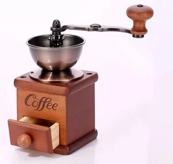 

Dani Zhang YM3503 Brown Hand-cranked oak iron Coffee bean grinder Coffee baking machine Coffee Roster 16.4x8.2x14.3cm