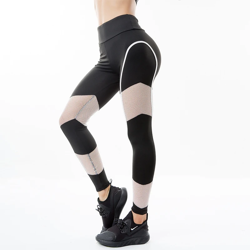 Women Black White Mesh Patchwork Spandex Capris Slim Activewear Pants High Waist Fitness Yogaing Gyms Workout Leggings (7)