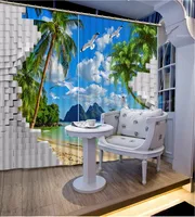 Cortina 3D, hermosa pared de ladrillo Natural, cueva, paisaje marino, cielo azul, nubes blancas, cortina para baño, cortina 3D Blackout